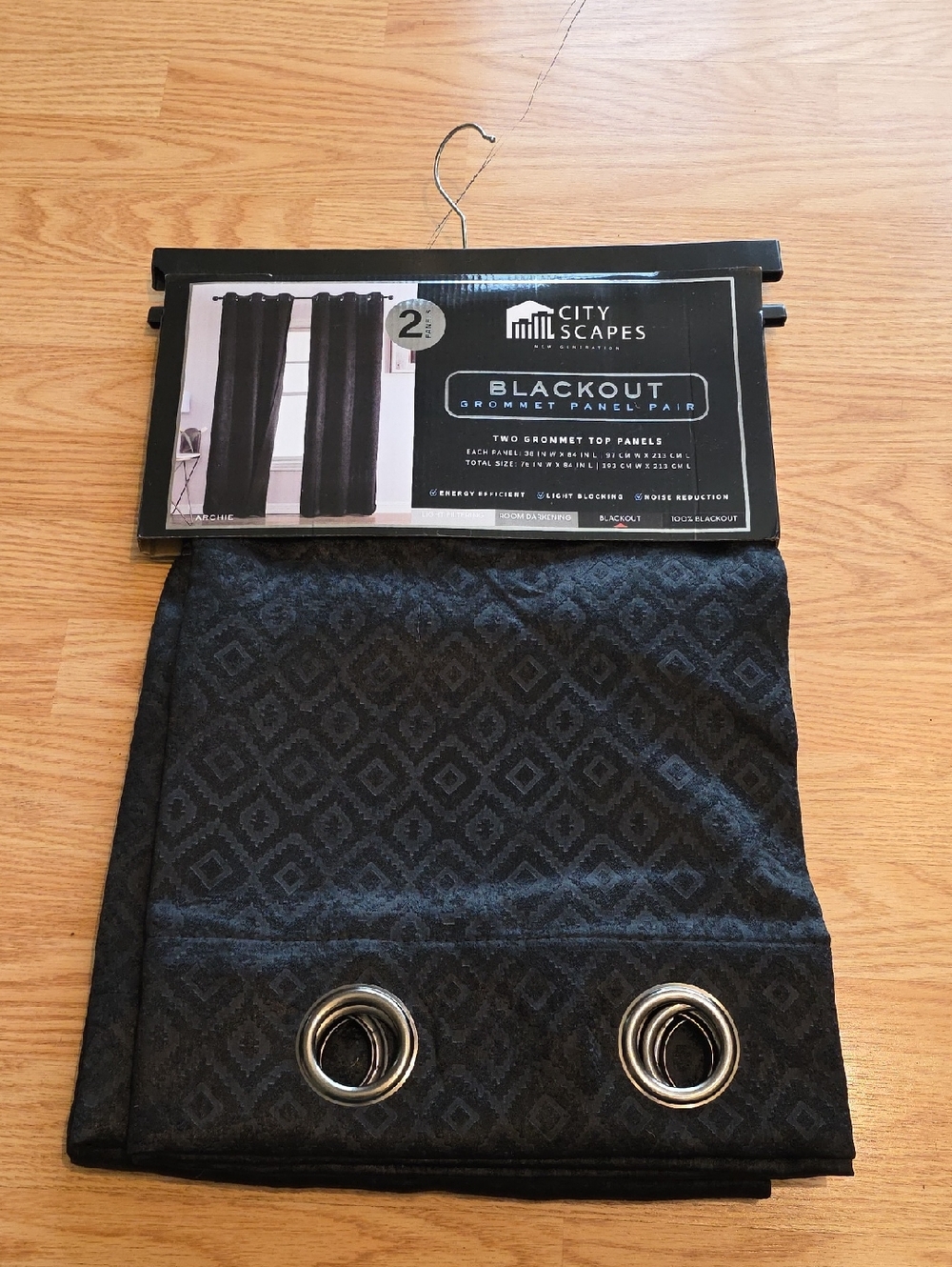 Black Blackout Grommet Curtain Panel Pair
